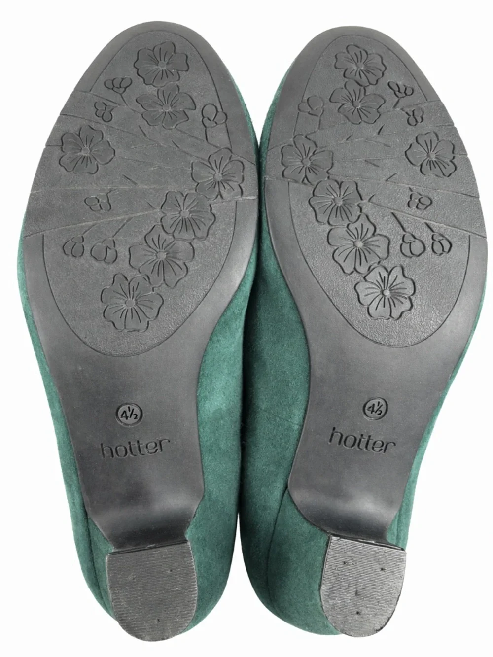 Hotter Donna Green‎ Suede Comfort Heels Low Block Heel Bow Size 6.5